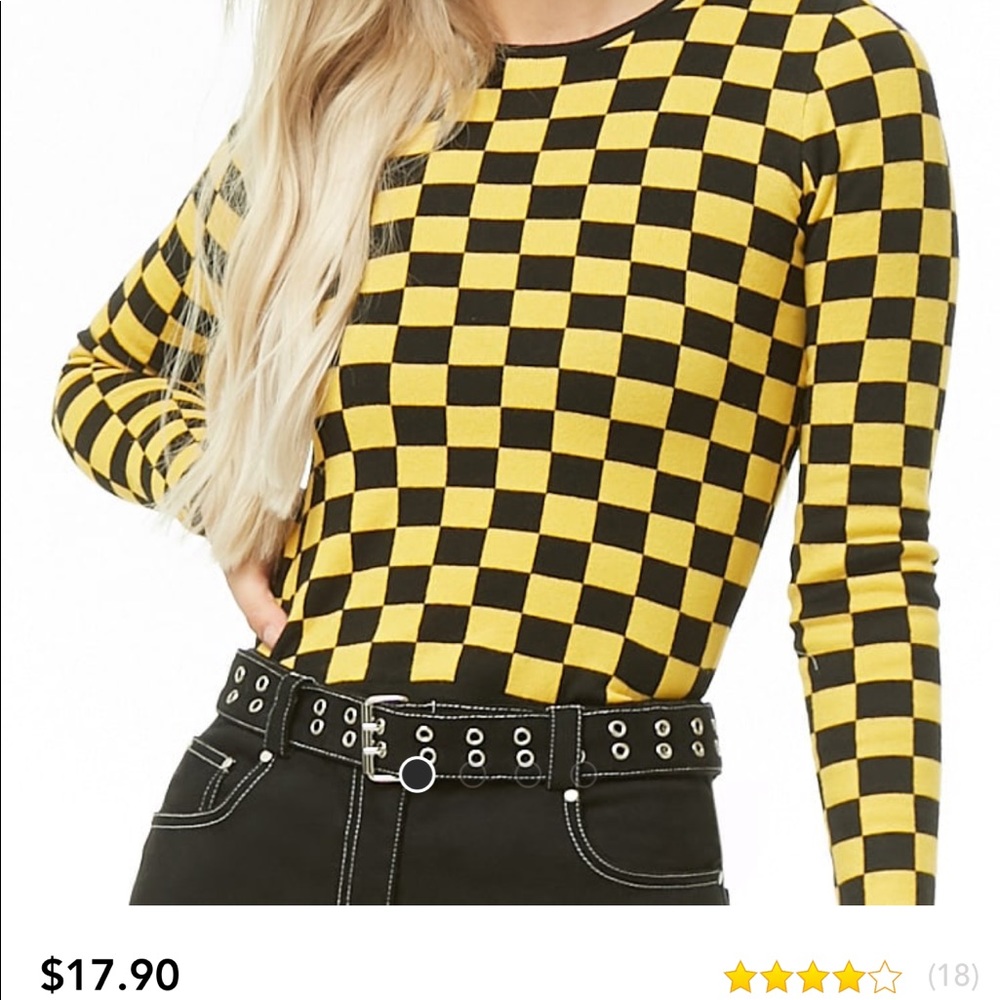 F21 Black and yellow checkered light knit sweater